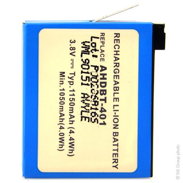 Batterie lithium-ion pour camera gopro 3.8v 1150ma 36,2mm (l) x 32,63mm (l) x 10,84mm (h)