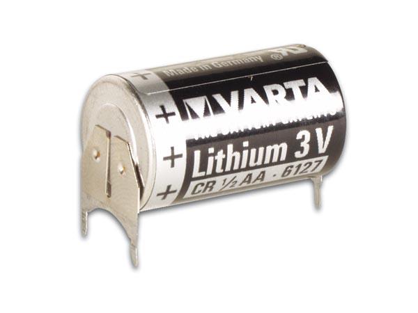 Pile lithium 3.0v-950mah 14.8x25mm cosses a souder verticales  varta 6127.201.301