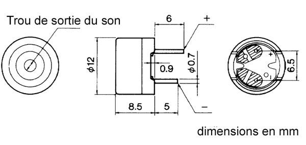 Transducteur piezzo diam:8mm , hauteur:11mm (hors broches)