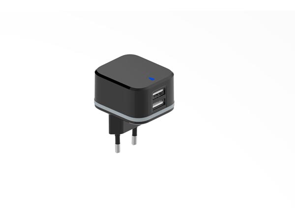 Alimentation - chargeur compact avec 2 connexions usb 5 v - 3.4 a (2.4 + 1 a) - noir-