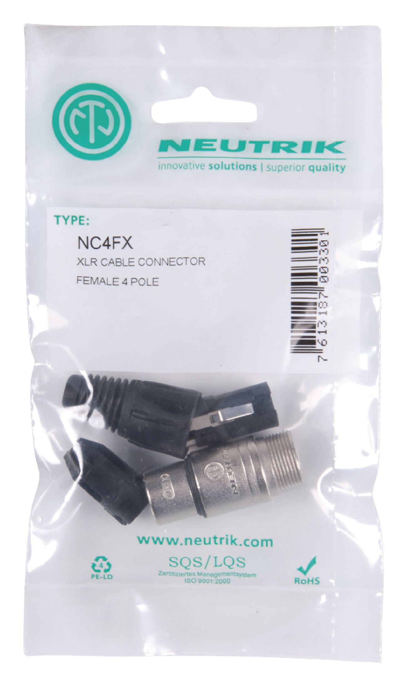 Neutrik - connecteur xlr, 4 points femelle, argente, nickel