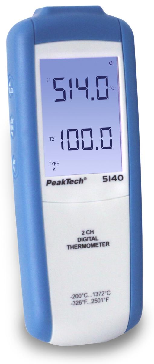 Thermomètre numérique deux canaux  -200 a + 1372°c  ; unité de mesure : celsius (c), fahrenheit (f), kelvin (k)