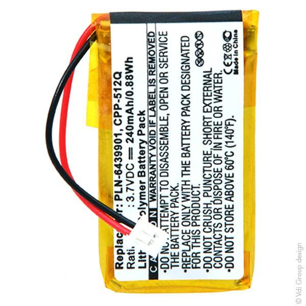 Batterie litium ion polymere 3.7v 240ma 35,35mm (l) x 21,07mm (l) x 4,37mm (h) pour casque