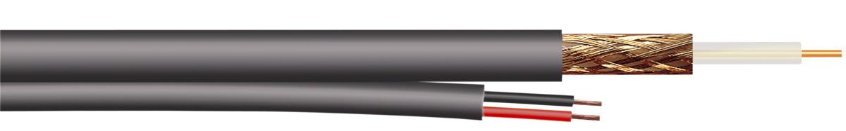 Câble coaxial 75ohm d=6.2mm noir + câble alimentation 12/ 24v l=1m
