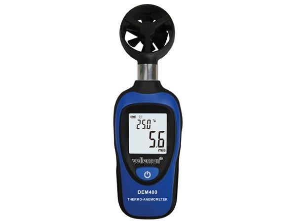Mini thermomètre/anémomètre numérique , mesures de la vitesse du vent: en m/s, ft/min, mph, km/h et noeuds.