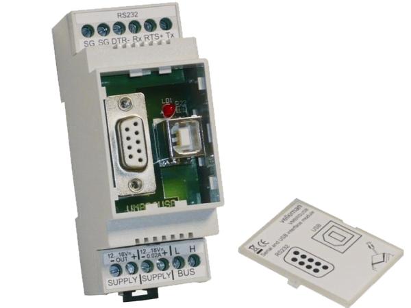 Module de configuration avec interface usb et rs-232 pour rail din