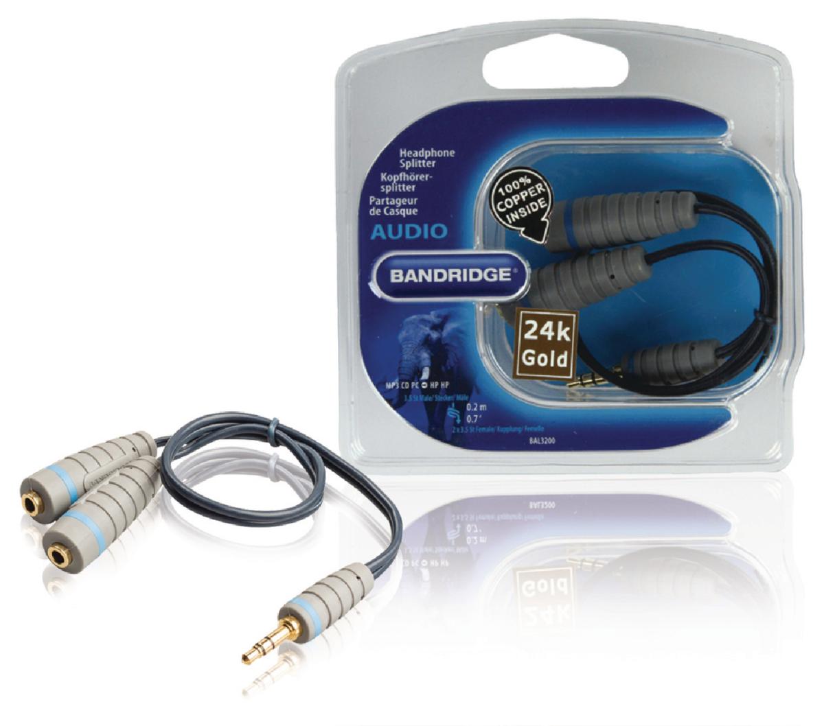 Câble audio stéréo 3,5 mm mâle - 2x 3,5 mm femelle 0.20 m bleu