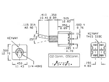 Inverseur vertical dpdt (on)-off-(on) - type pour ci