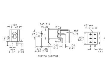 Inverseur bipolaire vertical coude on-off-on pour ci