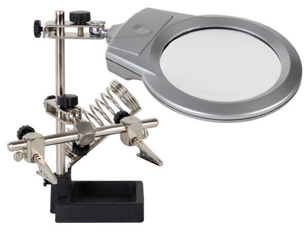 Troisième main avec lampe loupe à leds et support de fer