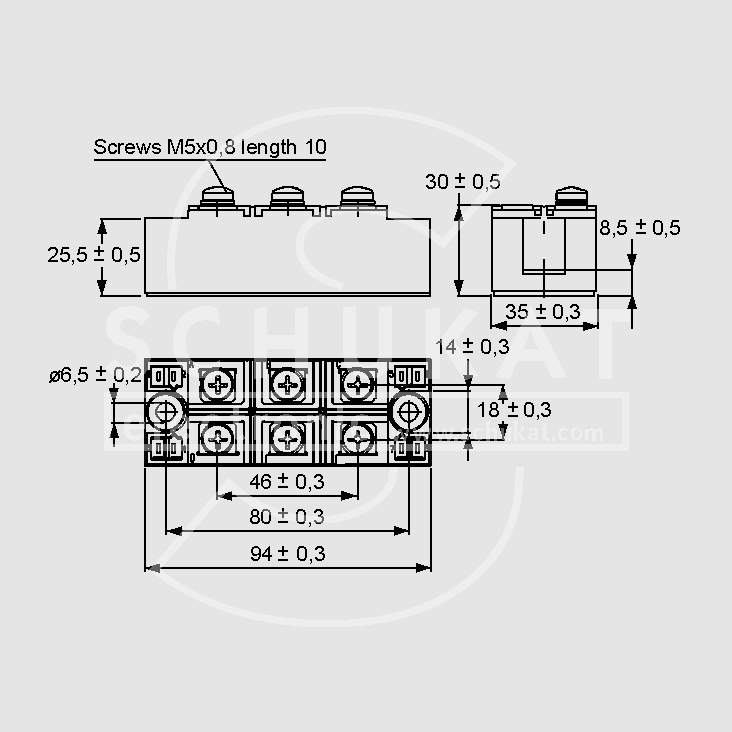 Pont redresseur triphase 160a 1600v boitier rectangulaire a vis