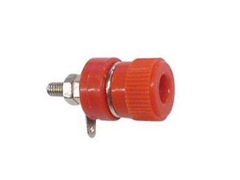 Fiche banane femelle chassis 4mm - isolée avec bague -  cat1 60vdc 16a - rouge -