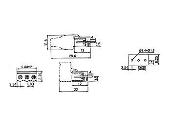 Bornier enfichable 2 plots mâle ci pas 5.08mm lotde 5 pièces