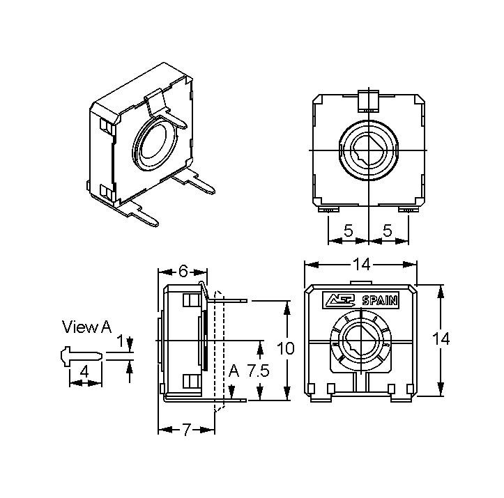 Resistance ajustable monotour horizontale carbonne 0.25w 5 kohms (grand modele)