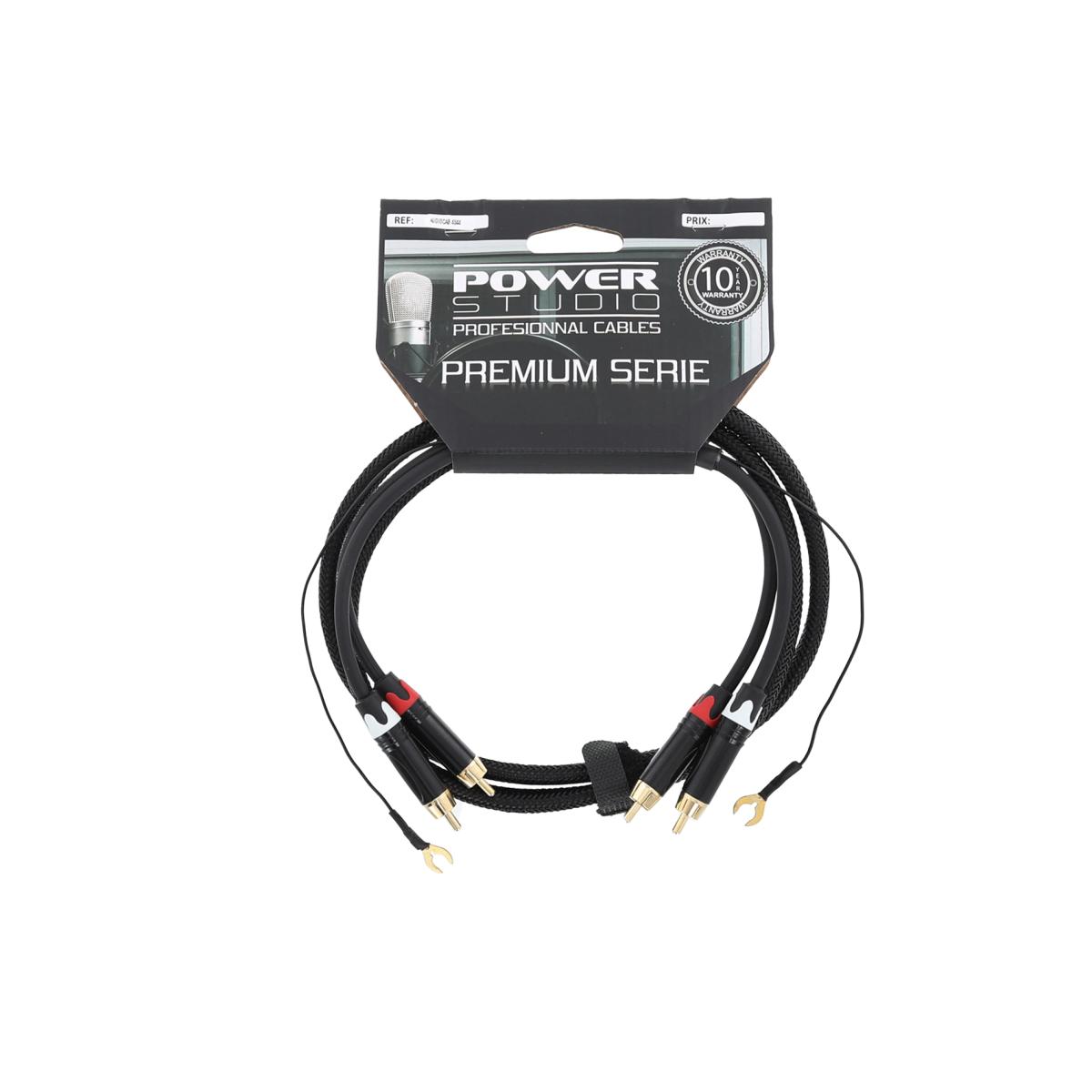 Cable double rca haute qualité avec cosses de masse pour platine vinyle - premium série l=1.5m