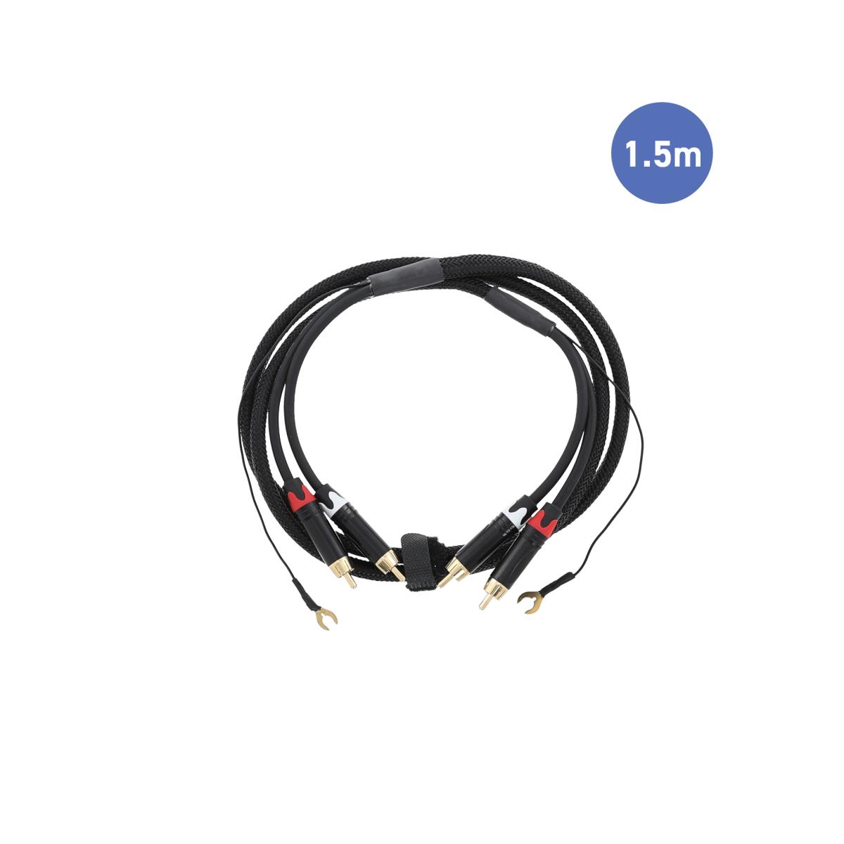 Cable double rca haute qualité avec cosses de masse pour platine vinyle - premium série l=1.5m