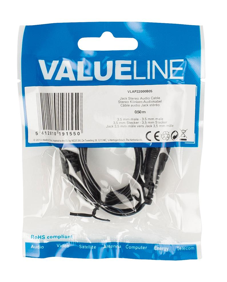 Cordon audio-video jack male 3.5mm stereo / jack male 3.5mm stereo l=0.5m slim