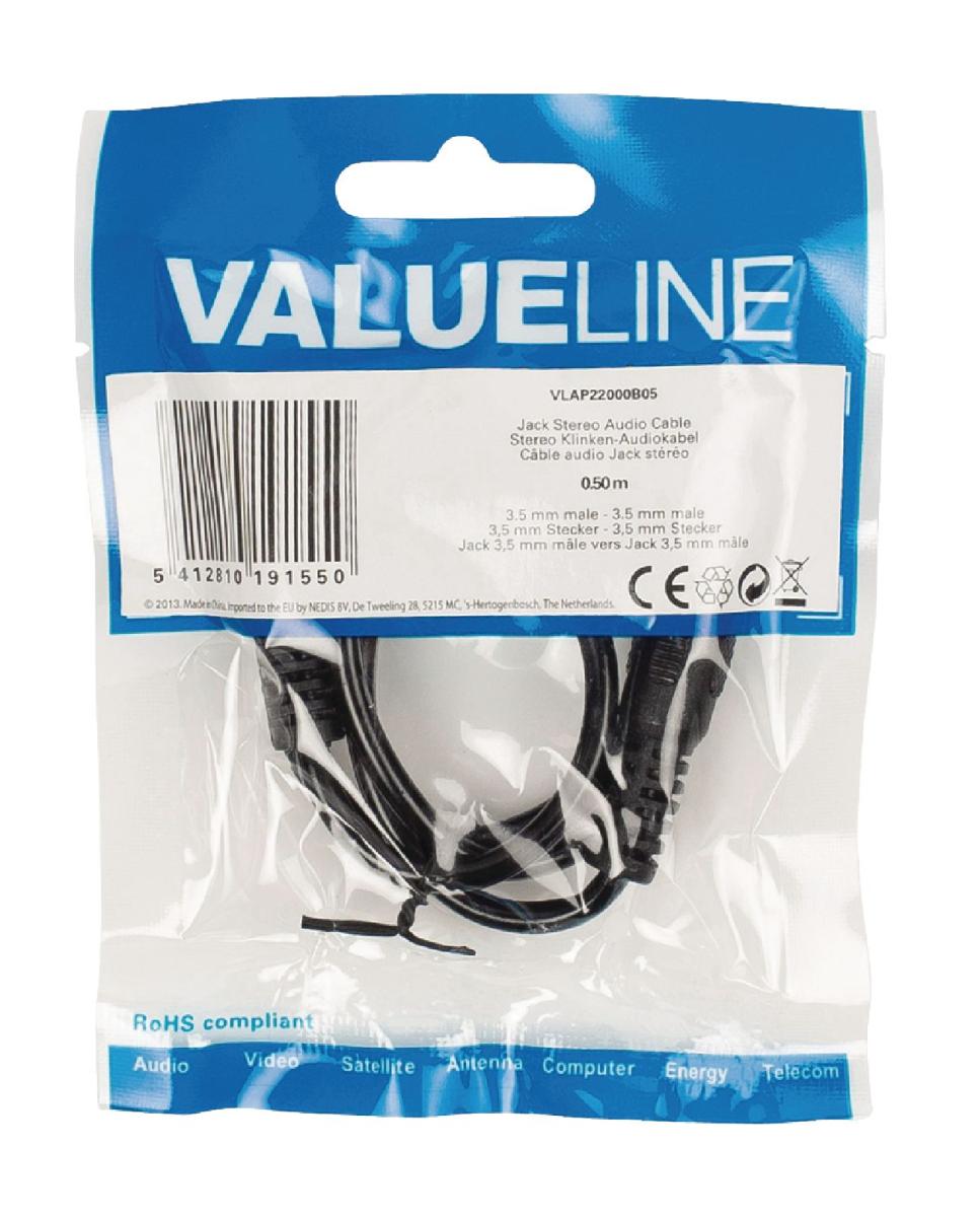 Cordon audio-video jack male 3.5mm stereo / jack male 3.5mm stereo l=0.5m slim