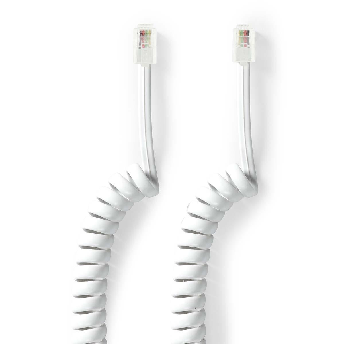 Cordon téléphone rj10 mâle (4p/4 c) / rj10 mâle (4p/4 c) l=2m spirale blanc