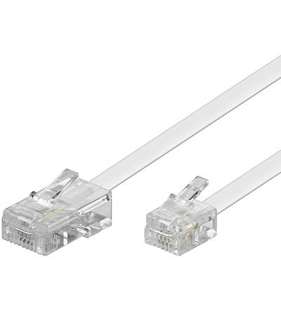 Cordon téléphone rj11 mâle (6p/4 c) / rj45 mâle (8p/4 c) l=10m blanc-ivoire