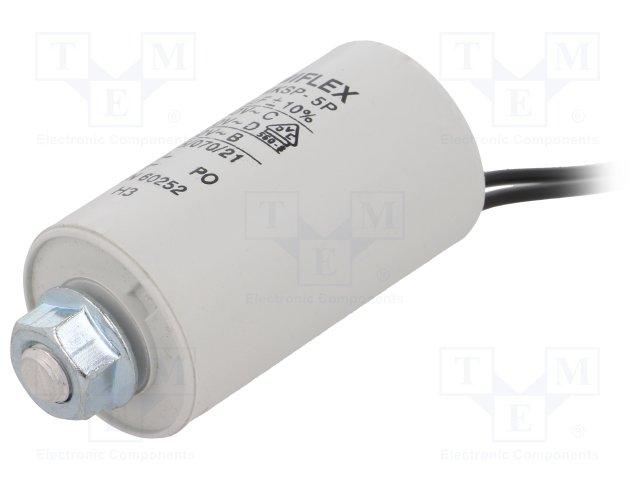 Condensateur permanent pour moteur electriques, pompes, ventilateurs 5uf 450v 28x55mm avec filetage m8