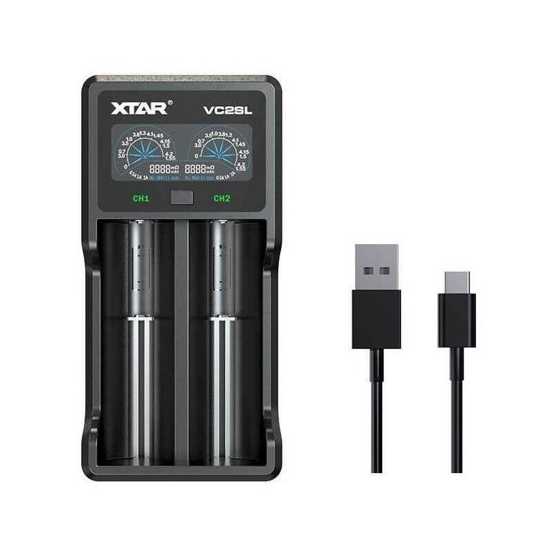 Xtar vc2sl chargeur multi technologie via usb-c / li-ion ni-cd ni-mh 1,2v et 3,7v (2 accu max)