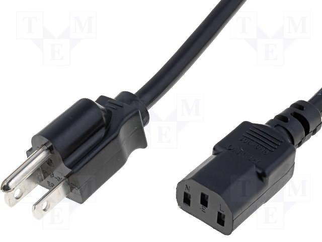 Cordon secteur fiche usa / fiche iec femelle l= 1.80m