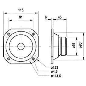 Large bande 115 x 115mm 50w 90-19000hz 90db 8ohm