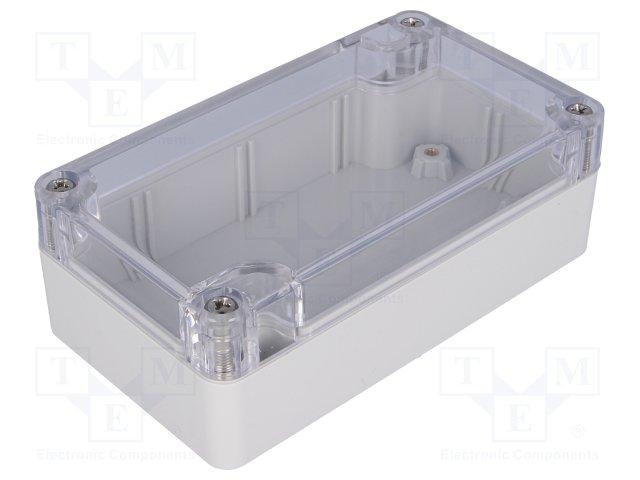 Coffret etanche ip65 en polycarbonate - gris clair avec couvercle transparent 115 x 65 x 40mm