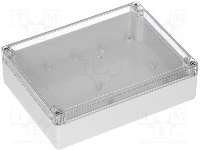 Coffret etanche ip65 en polycarbonate - gris clair - avec couvercle transparent  200 x 150 x 55mm