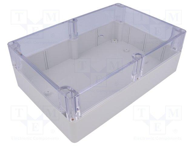 Coffret etanche ip65 en polycarbonate - gris clair avec ouvercle transparent  222 x 146 x 75mm