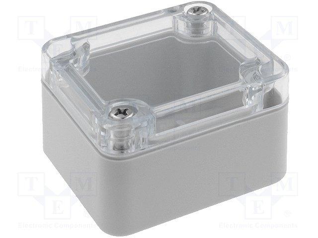 Coffret etanche ip65 en polycarbonate - gris clair avec ouvercle transparent  50 x 52 x 35mm