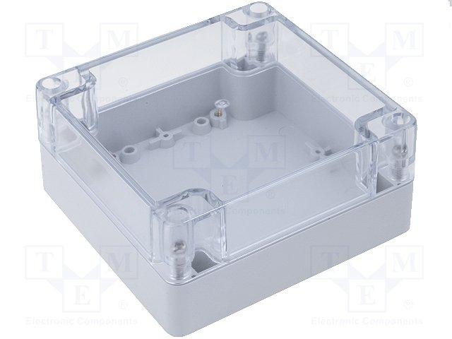 Coffret etanche ip65 en polycarbonate - gris clair avec ouvercle transparent 120 x 120 x 90mm