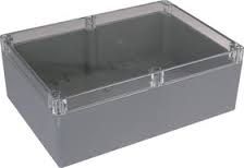 Coffret etanche en abs - gris fonce avec couvercle transparent 265 x 185 x 95 mm