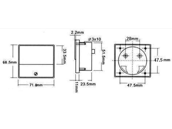 Galvanomètre classe 2.5 3acc dim:70x60x35mm affichage: 70x32mm