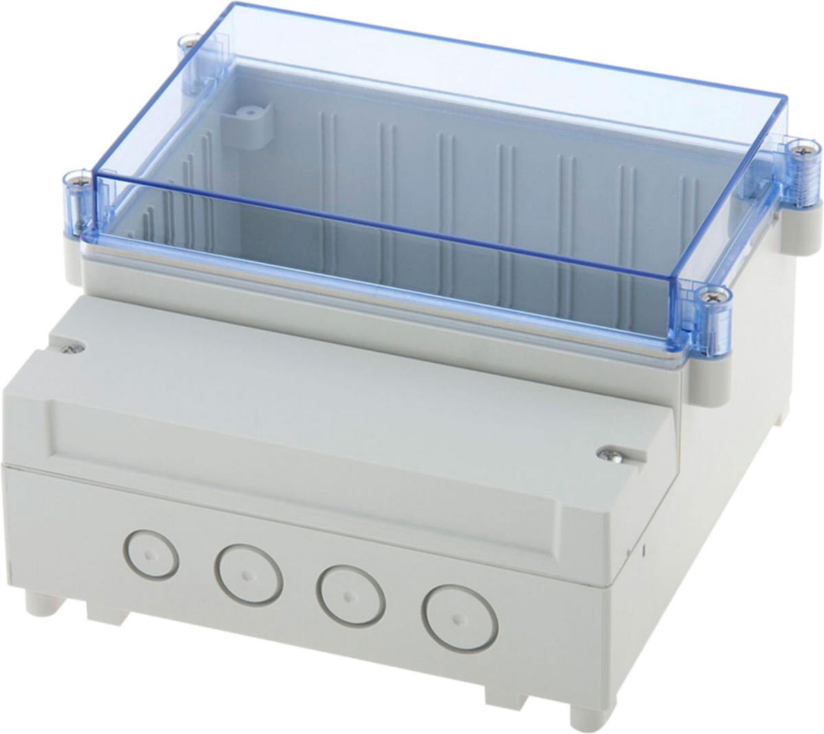 Boitier abs pour rail din gris + transparent 213 x 185 x 104.5mm