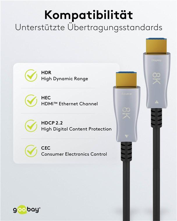 Cable hdmi 2.1 optique ultra-haute vitesse / 8k@60hz et 4k@120hz / 50 mètres / arc