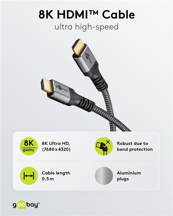 Cable hdmi 2.1 ultra haute vitesse 8k@60hz / plaqué or / 0.50 m