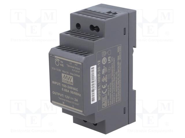 Alimentation à découpage mean well rail din / 12v / 30w / 2a / 35x90x54.5mm