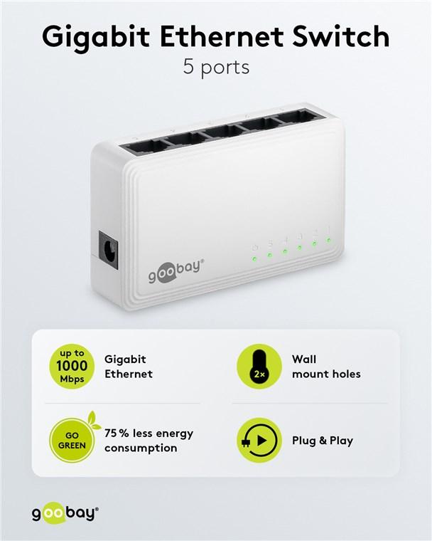 Commutateur ethernet gigabit à 5 ports rj45 10/100/1000 mbps