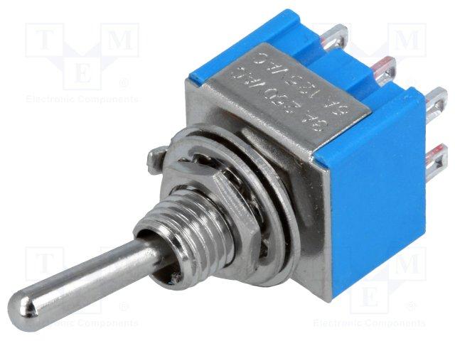 Inter a levier bipolaire on-on 3a 250vac percage 6.2mm cosses a souder