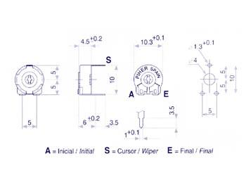 Piher trimmer 22k (small - hor - for spindle)