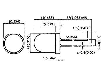 Led superlumineuse jaune diffusante 8mm 70mcd