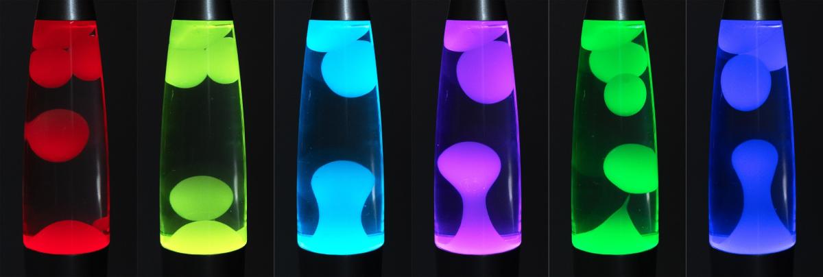 Lampe à lave 40 cm rgb eau et cire : transparente, corps : noir