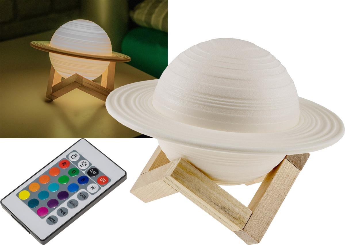 Lumière décorative saturne 3d - Ø 15cm - rechargeable - avec télécommande ir 16 couleurs