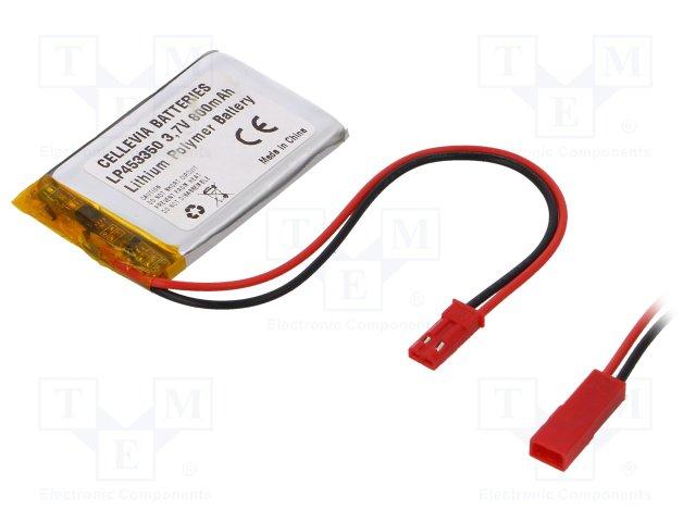 Batterie lithium-polymère (li-po) 3,7v 800mah 4.5x33x50mm avec connecteur jst syr-02t (male+femelle)