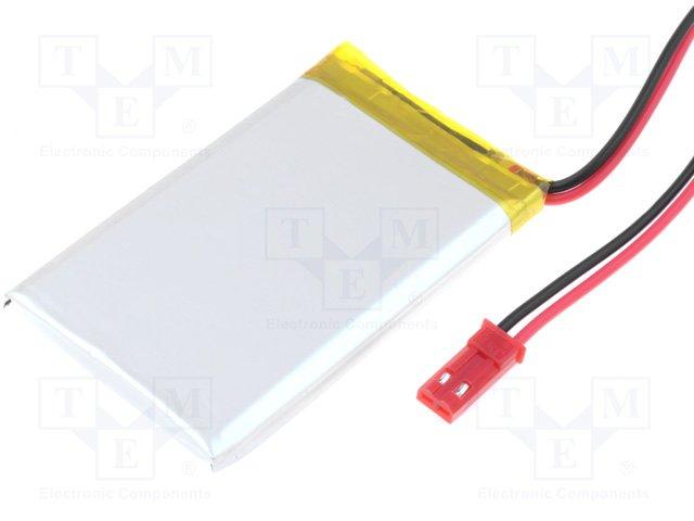 Batterie lithium-polymère (li-po) 3,7v 1350mah 5x37x59mm avec connecteur jst syr-02t (male+femelle)