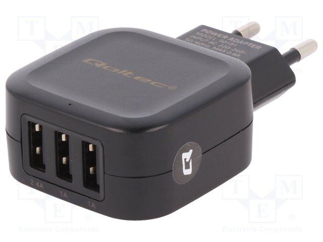 Alimentation - chargeur compact avec connexion 3 x sorties usb 5 v - 3.4 a 17w