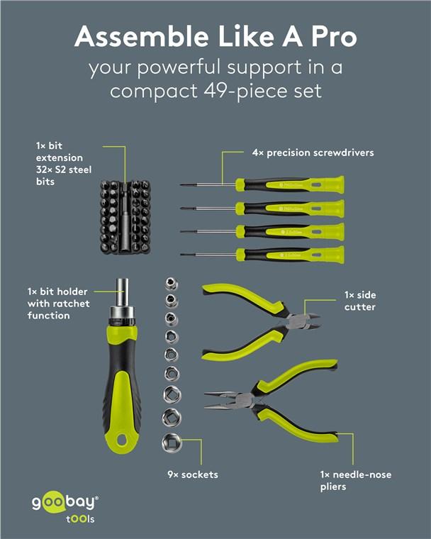 Assortiment outillages polyvalent pour l'électricité et l'électronique / 49 pièces