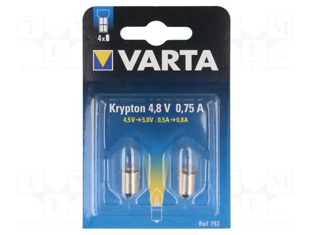Ampoule p13.5s à krypton / 4,8v / 750ma / varta (lot de 2 pièces)